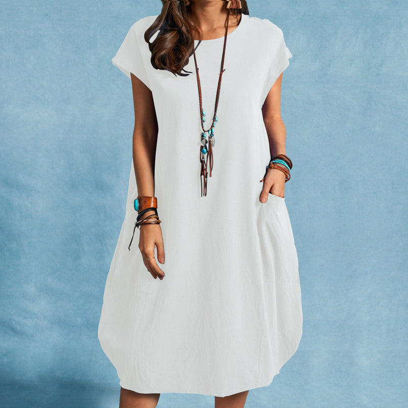 Linen loose solid color dress with pockets