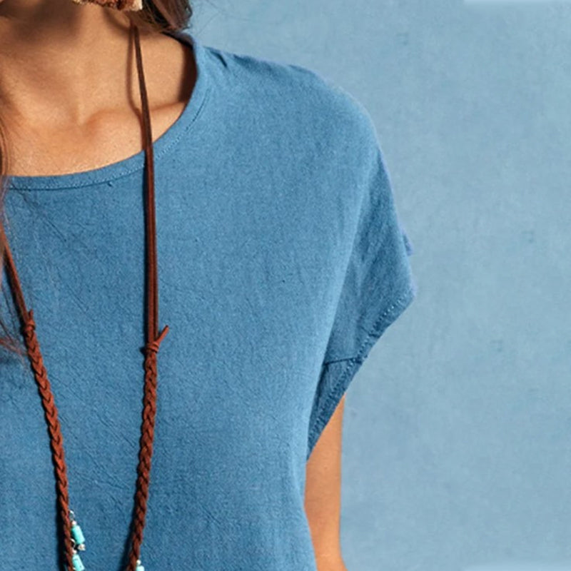 Linen loose solid color dress with pockets