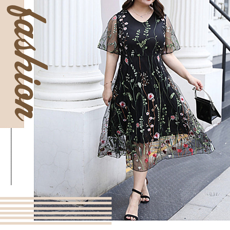 Curve & Plus Size Embroidered Dress（👉👉Free shipping）