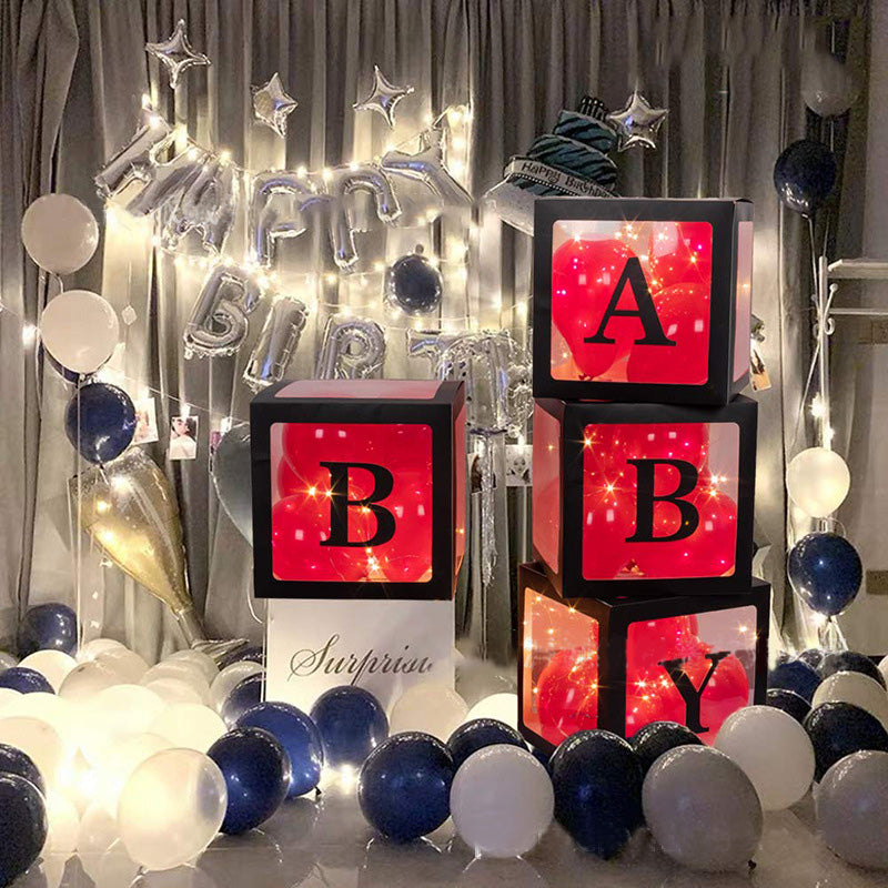 4 pcs Transparent Balloons Boxes with Baby and Love Letters