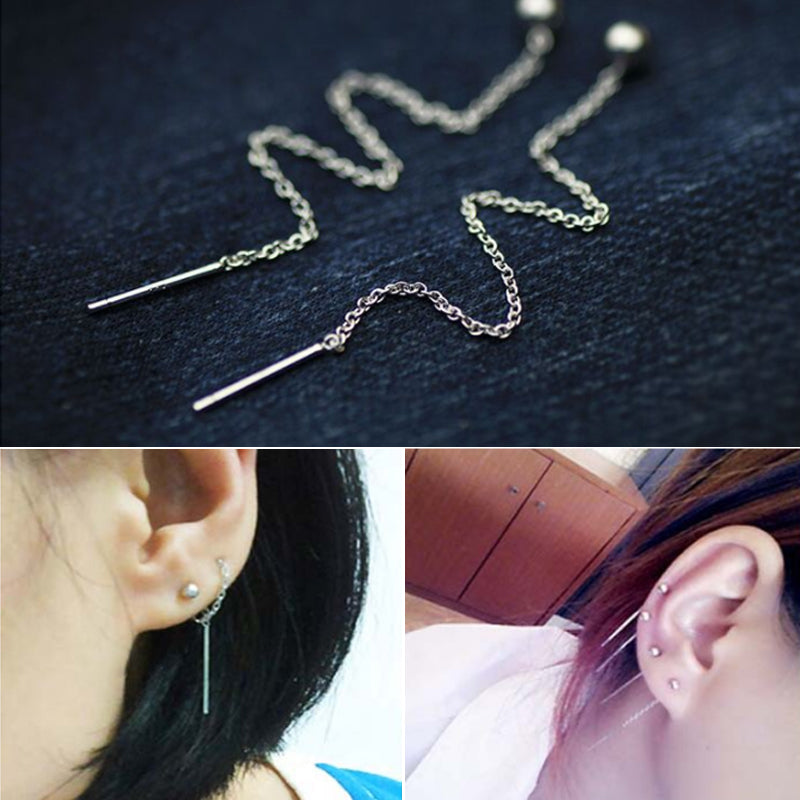 Long simple round bead all-match earrings