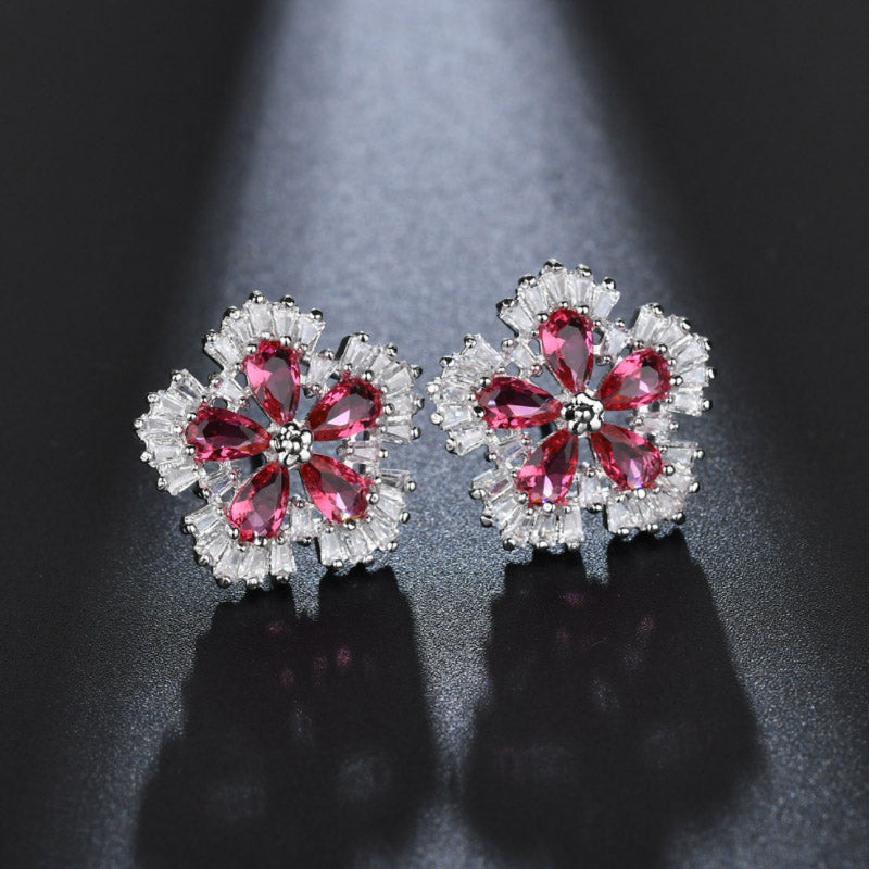 Flower inlaid ear studs