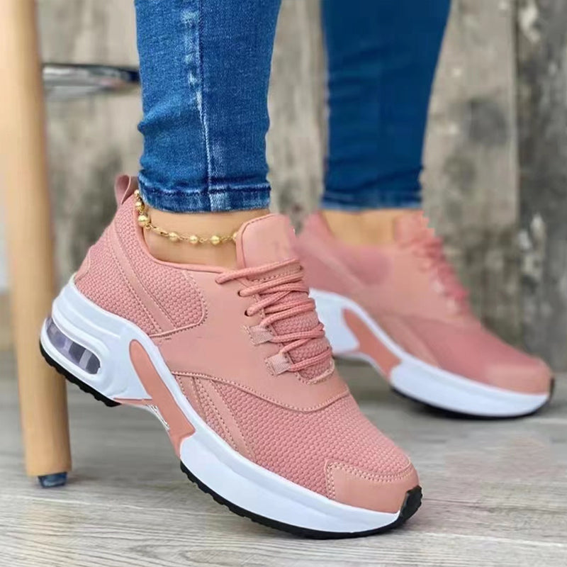 Women's round toe mid-heel lace-up mesh sneakers