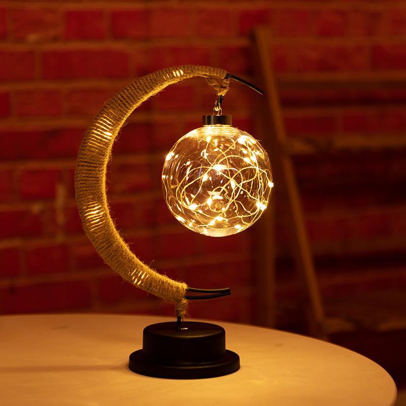 Handmade Twine Rattan Ball LED Moon Shaped Lamp