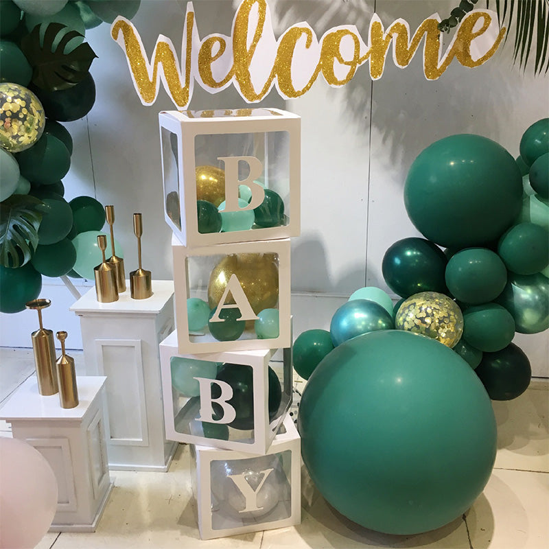 4 pcs Transparent Balloons Boxes with Baby and Love Letters