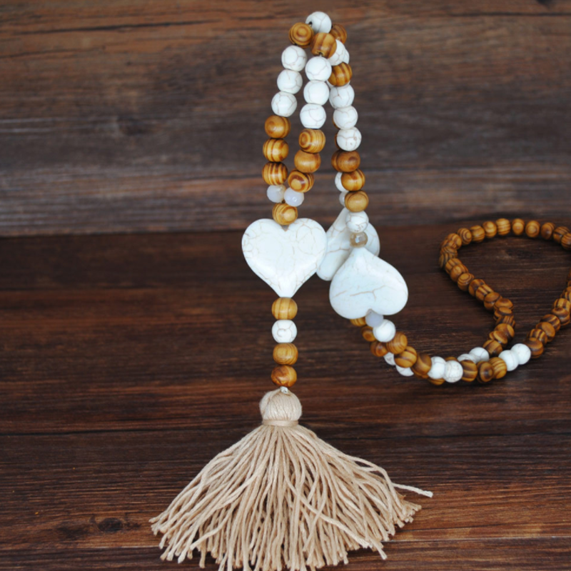 Bohemian Wooden Bead Tassel Necklace