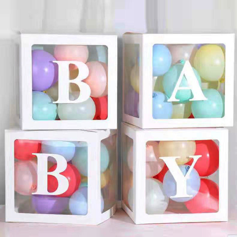 4 pcs Transparent Balloons Boxes with Baby and Love Letters