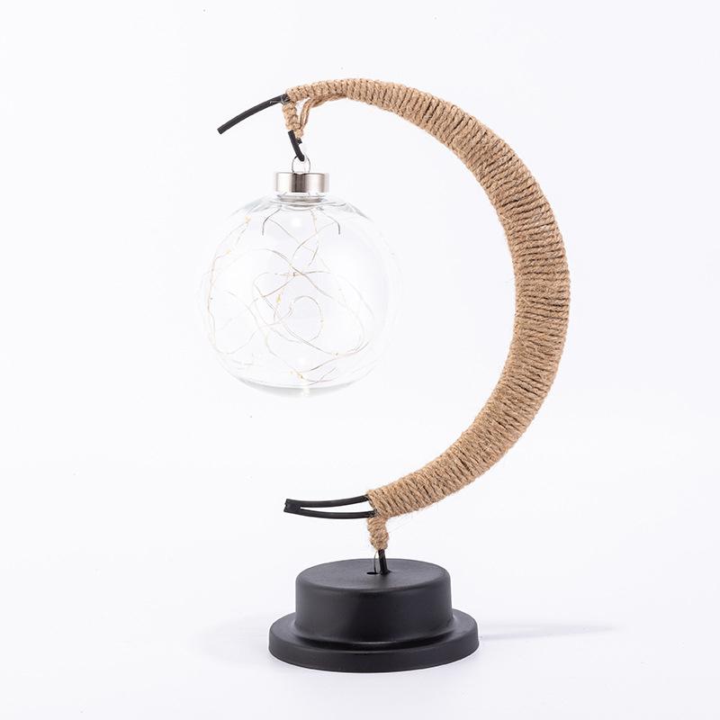 Handmade Twine Rattan Ball LED Moon Shaped Lamp