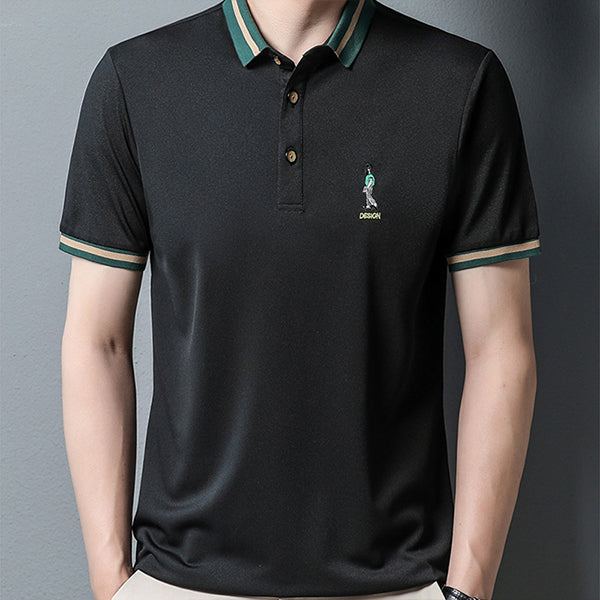 Ice silk lapel embroidered polo shirt