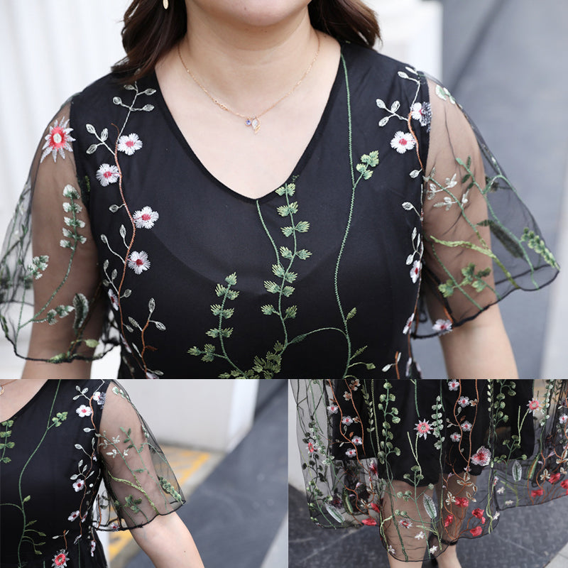 Curve & Plus Size Embroidered Dress（👉👉Free shipping）