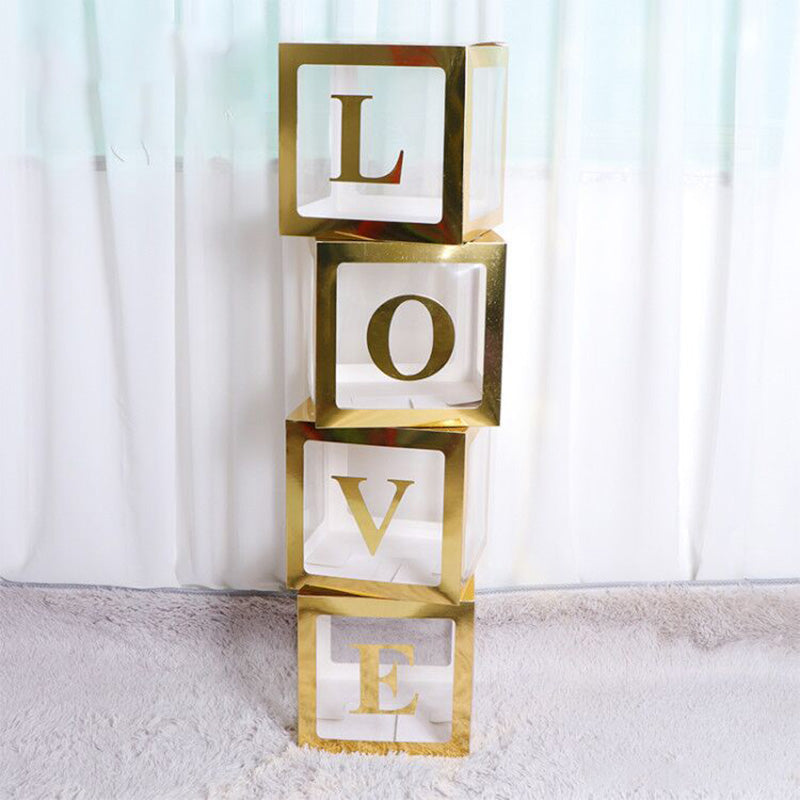 4 pcs Transparent Balloons Boxes with Baby and Love Letters