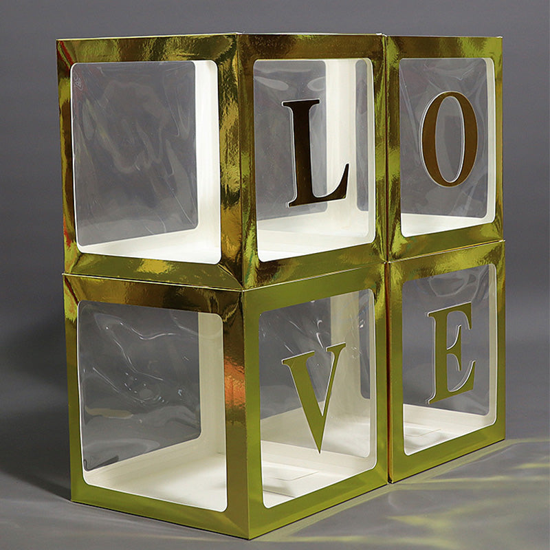 4 pcs Transparent Balloons Boxes with Baby and Love Letters