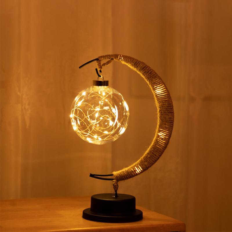 Handmade Twine Rattan Ball LED Moon Shaped Lamp