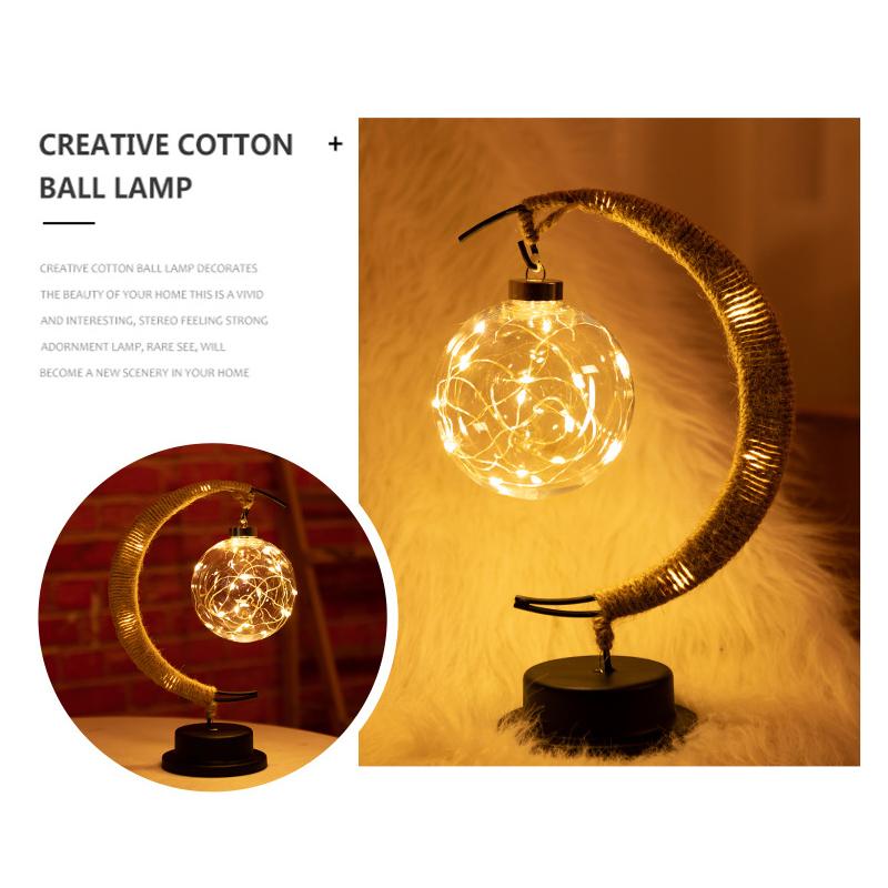 Handmade Twine Rattan Ball LED Moon Shaped Lamp