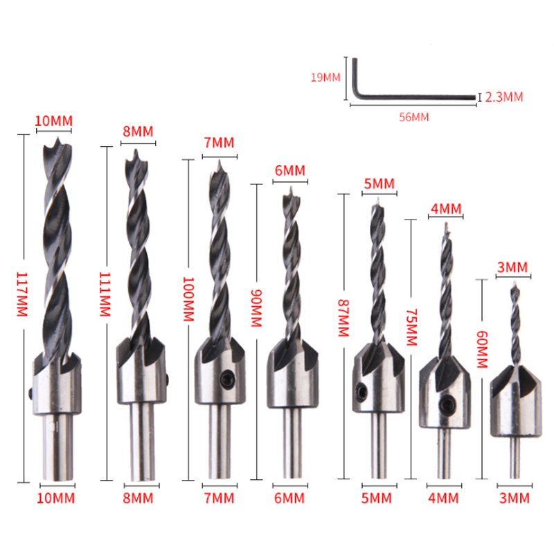 Three Pointed Woodworking Countersink Drill Bits